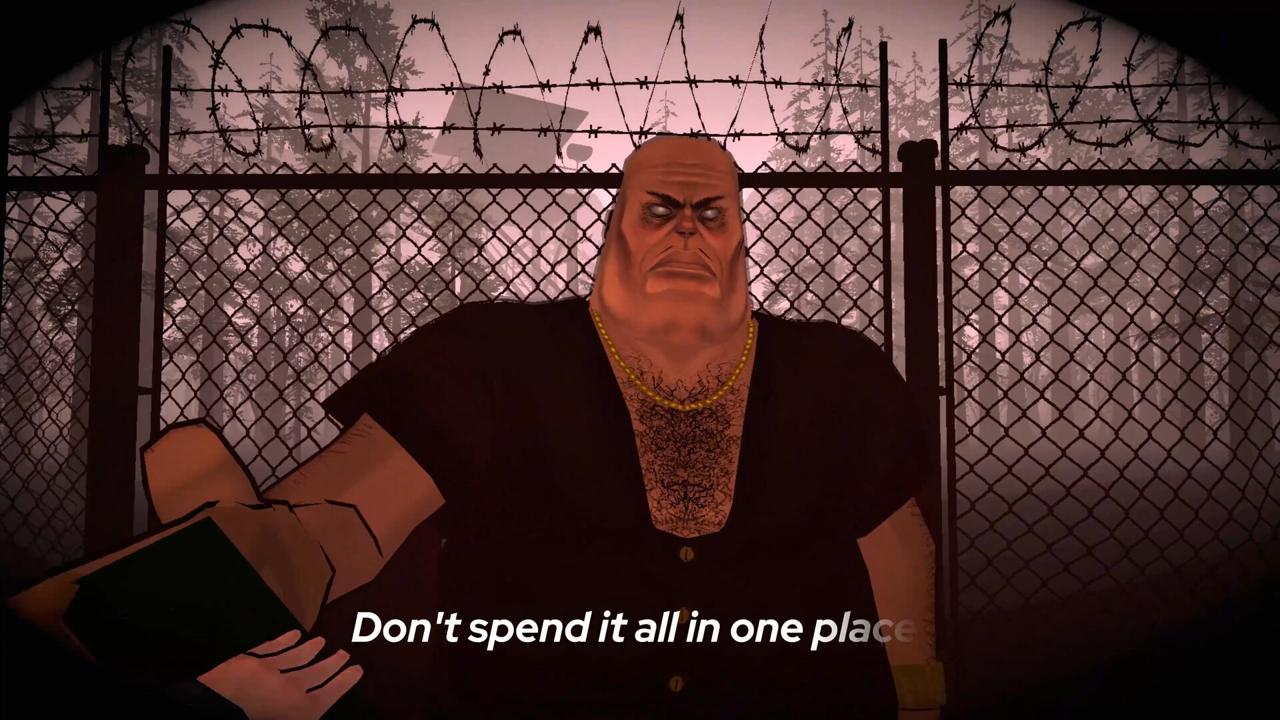 A hulking man in a gold chain offers a bribe: Don't spend it all in one place.